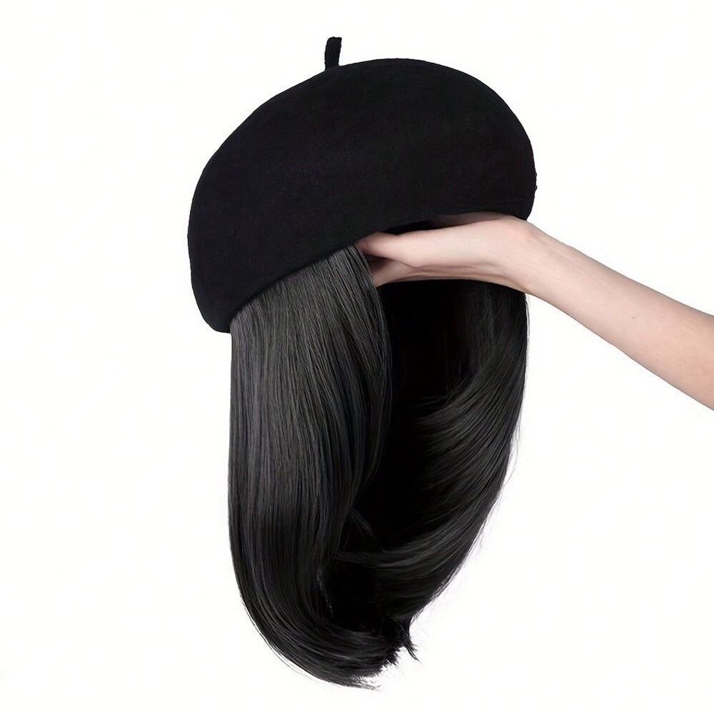 Classic French Fashion Hat Wig Beret Attached 16" Synthetic Straight - Picture 4 of 4